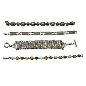 4 Silver Bracelet Lot 2 Art Deco Style-1 Brighton Style-1 Green Stone Premier Co
